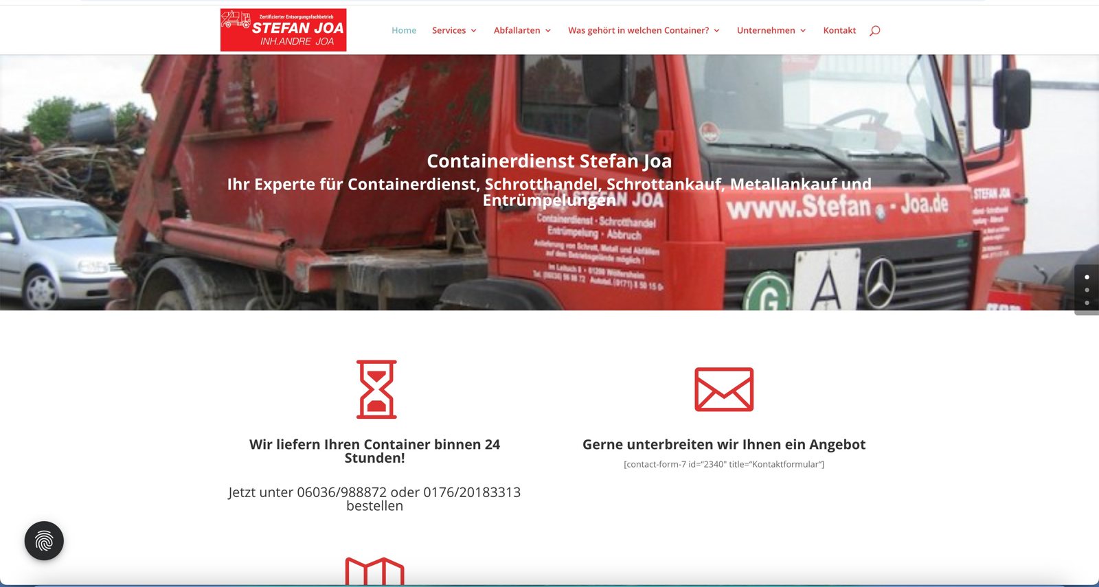 Alte Website von Stefan Joa Containerdienst: veraltetes Design